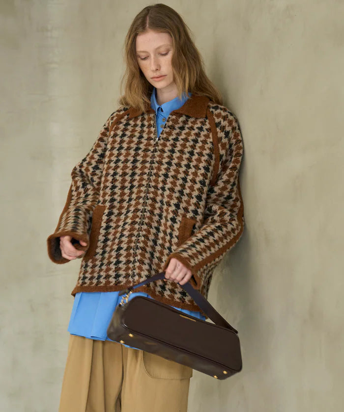 Wool Blend Gancube Check Knit Zip Blouson