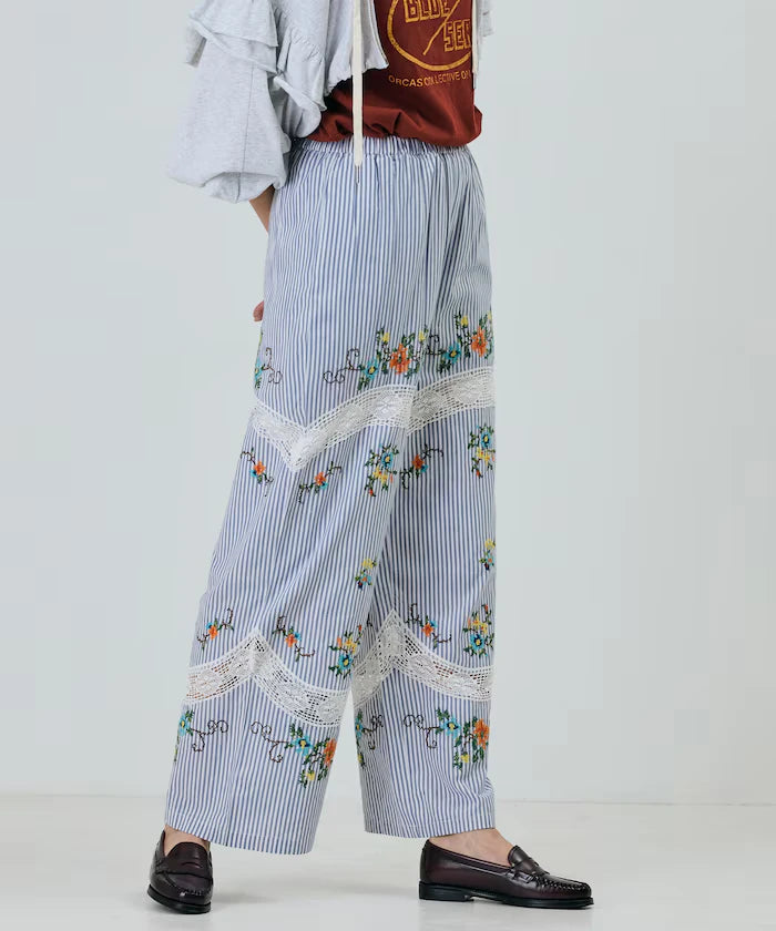 India Flower Cross Embroidery Lace Pants
