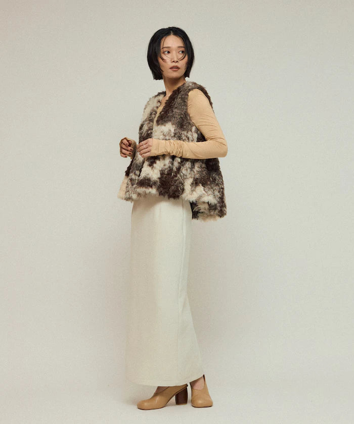 Peplum Silhouette Cow Print Fake Fur Vest