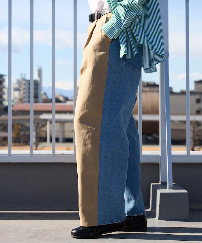 Chino Denim Docking Pants / Wide Straight Pants
