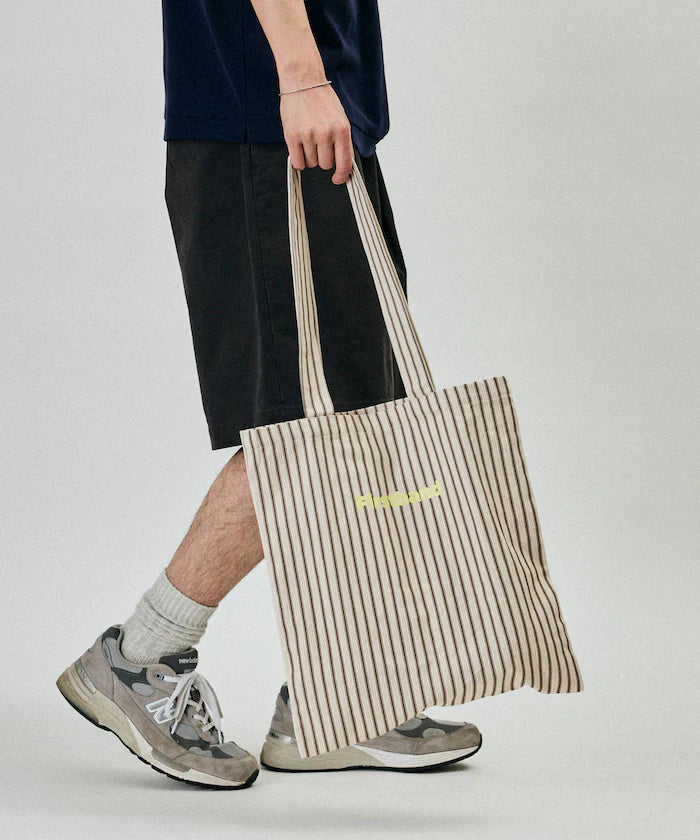 Stripe Print Canvas Tote Bag