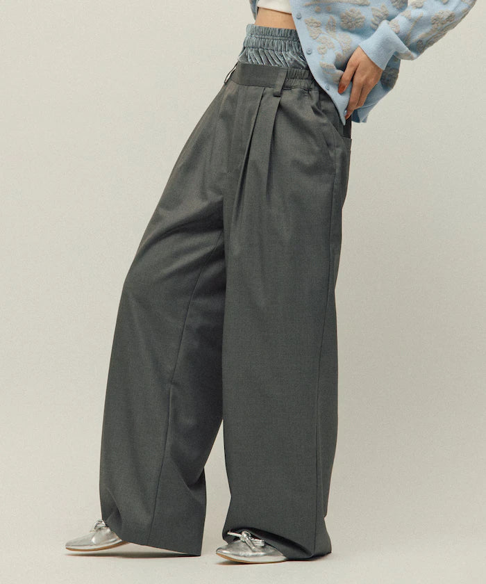 Velour Double Waist Easy Slacks / Wide Silhouette Wool-like Slacks Pants
