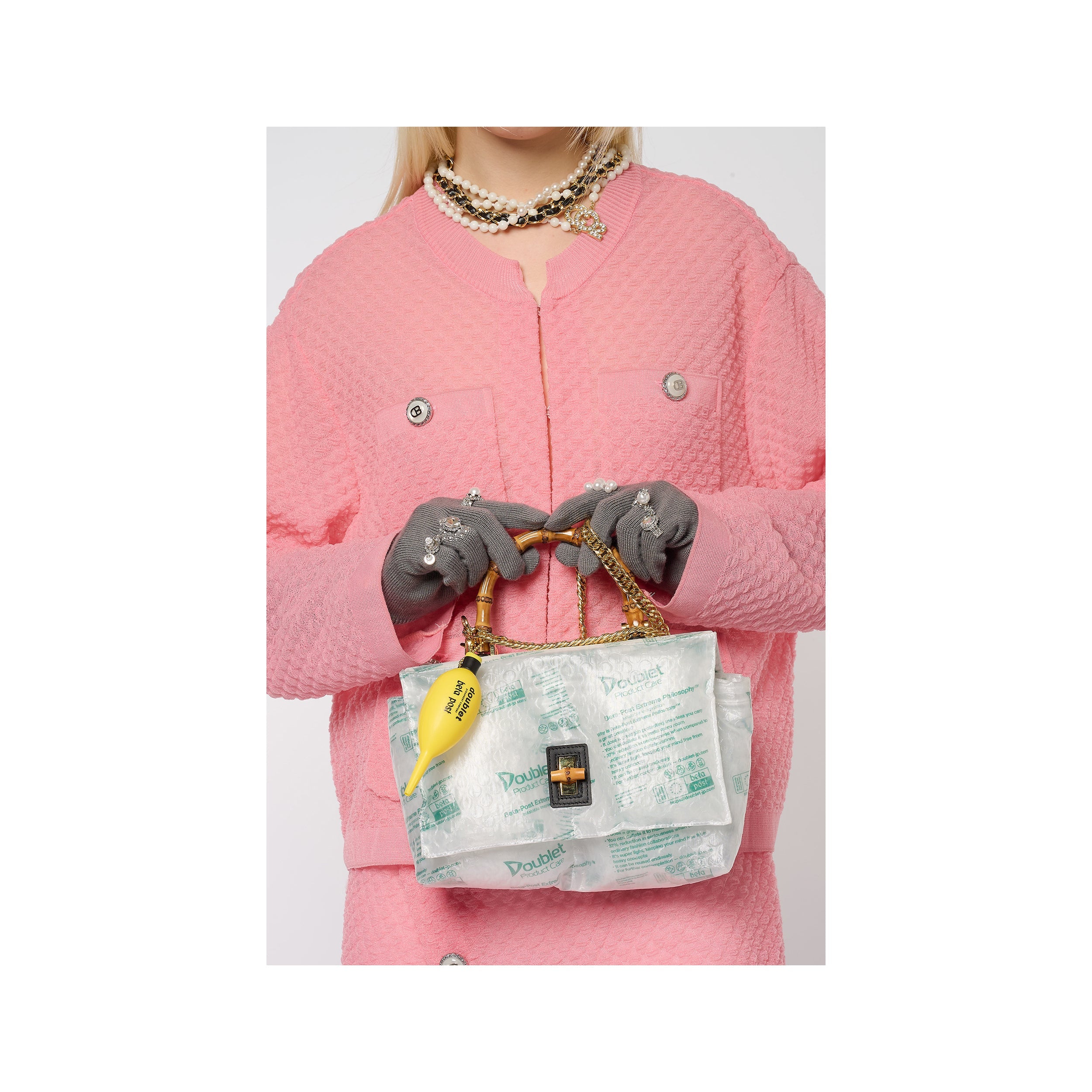JEWELRY ATTACHED LONG GLOVES / SMALL：GREY