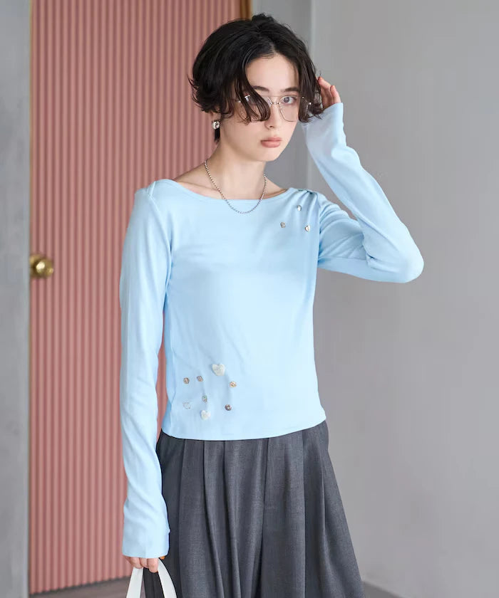 Many Button Cotton Modal Long Sleeve T-Shirt