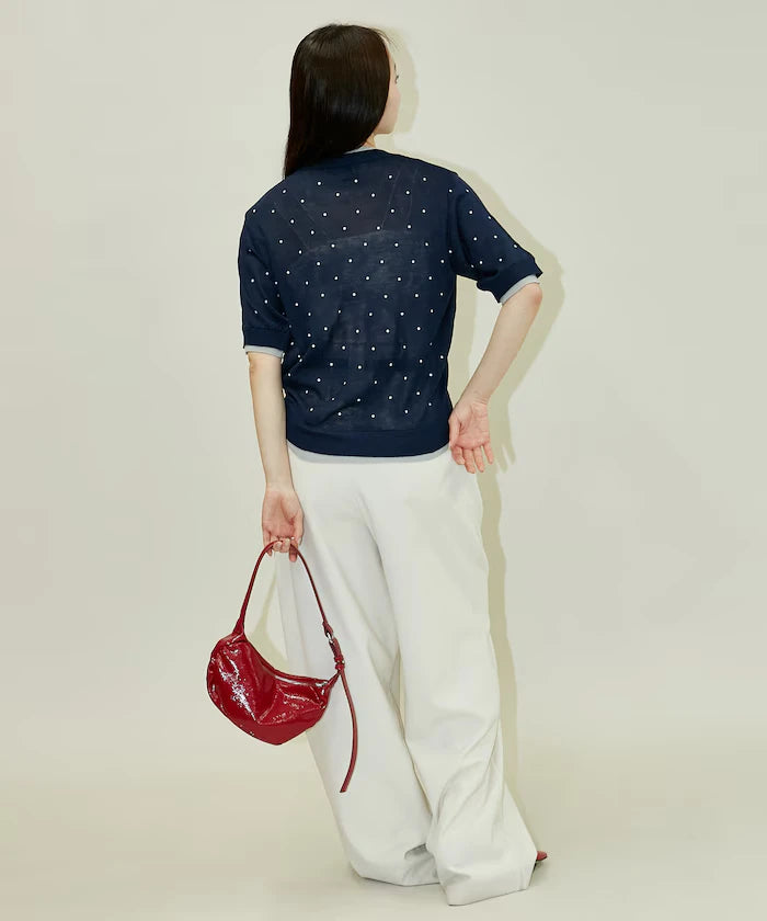 Dot Pattern Layered Short Sleeve Knit Cardigan Limited Release