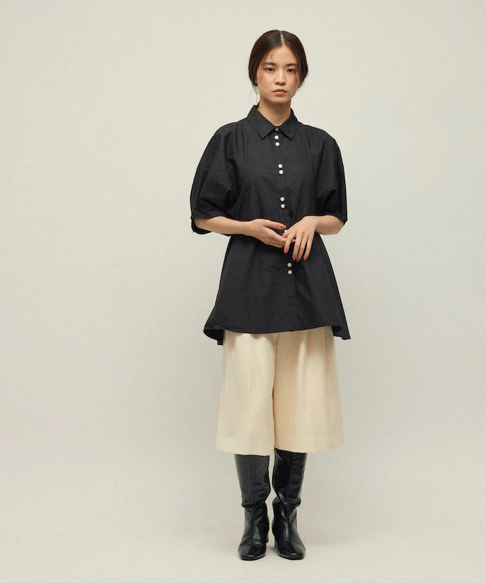 Switching Design Balloon Sleeve Shirt / 5-Minute Sleeve Blouse