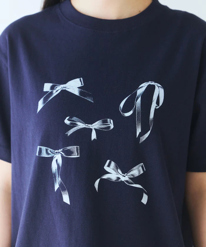 Comfortable Ribbon Print Crew Neck T-shirt