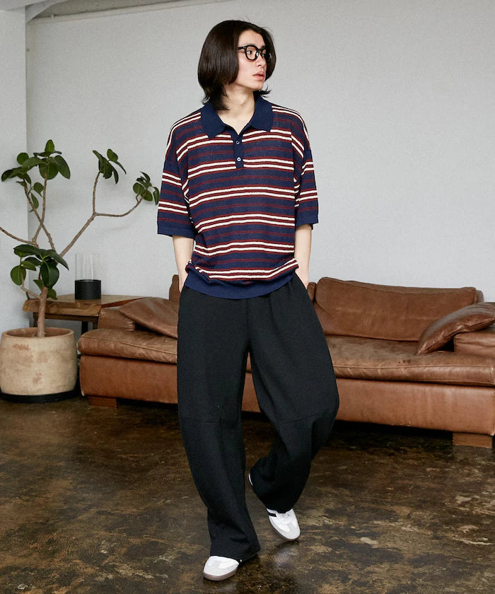 LOVE POP STUDIO Border Knit Polo Shirt Limited Edition
