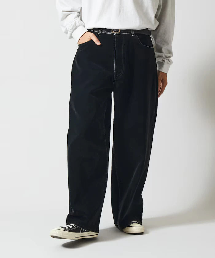 Flocked Denim Contrast Wide Straight Pants