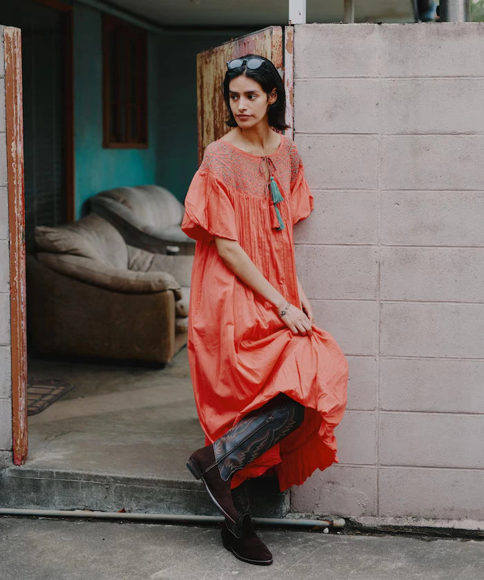 India Colored Smocked Balloon Dress