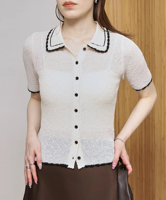 Color Embroidered Polo Collar Cardigan [Limited Edition]