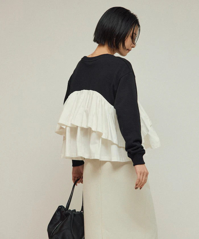 Organic Cotton Docking Frill Sweat / Relaxed Fit / Backed Sweat