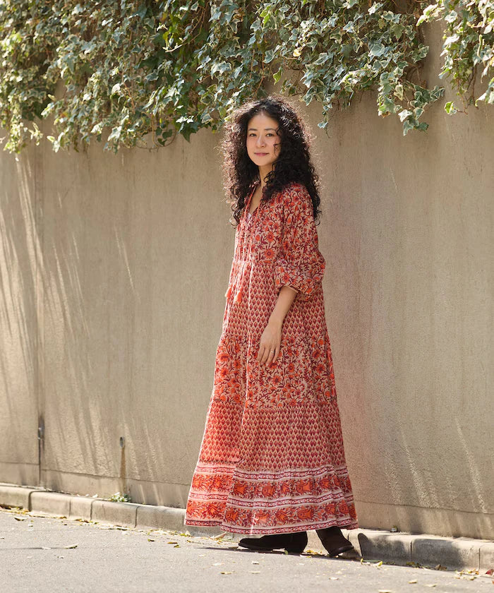 India Flower Print 4-Tiered Dress