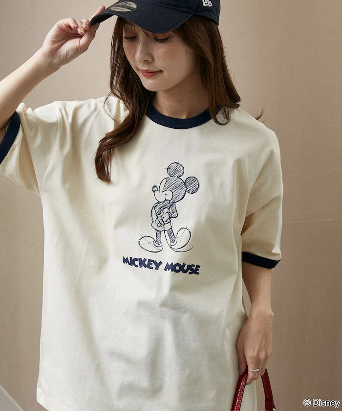 <Functional Material>Mickey Mouse/Sketch Ringer T-Shirt Limited Edition