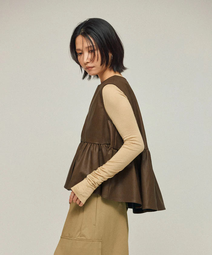 Leather Peplum Gathered Vest