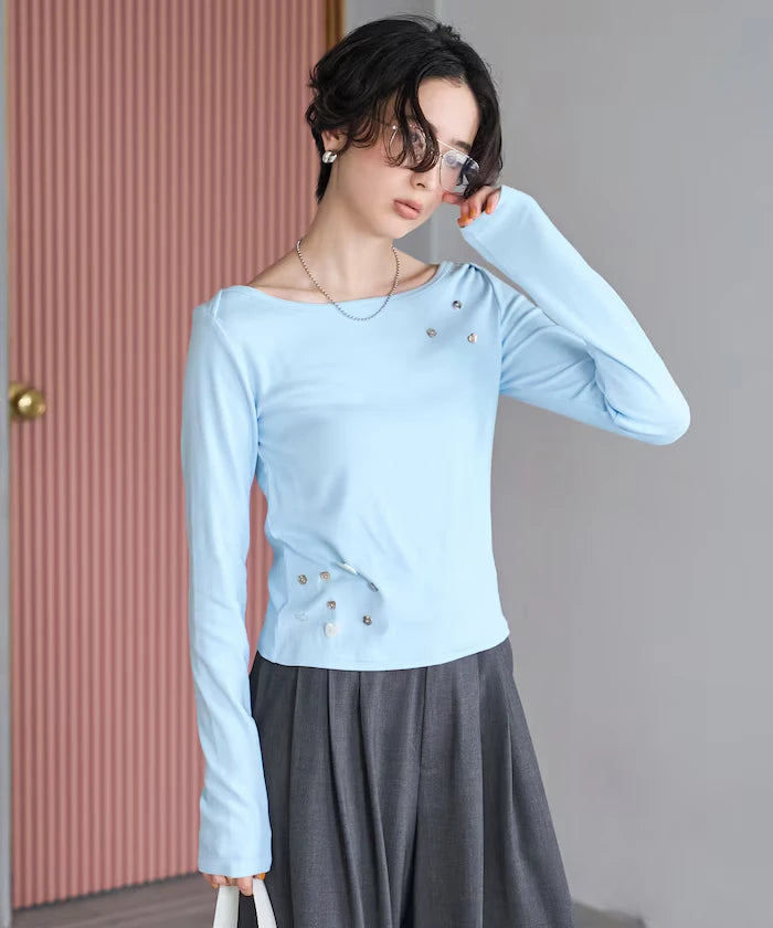 Many Button Cotton Modal Long Sleeve T-Shirt