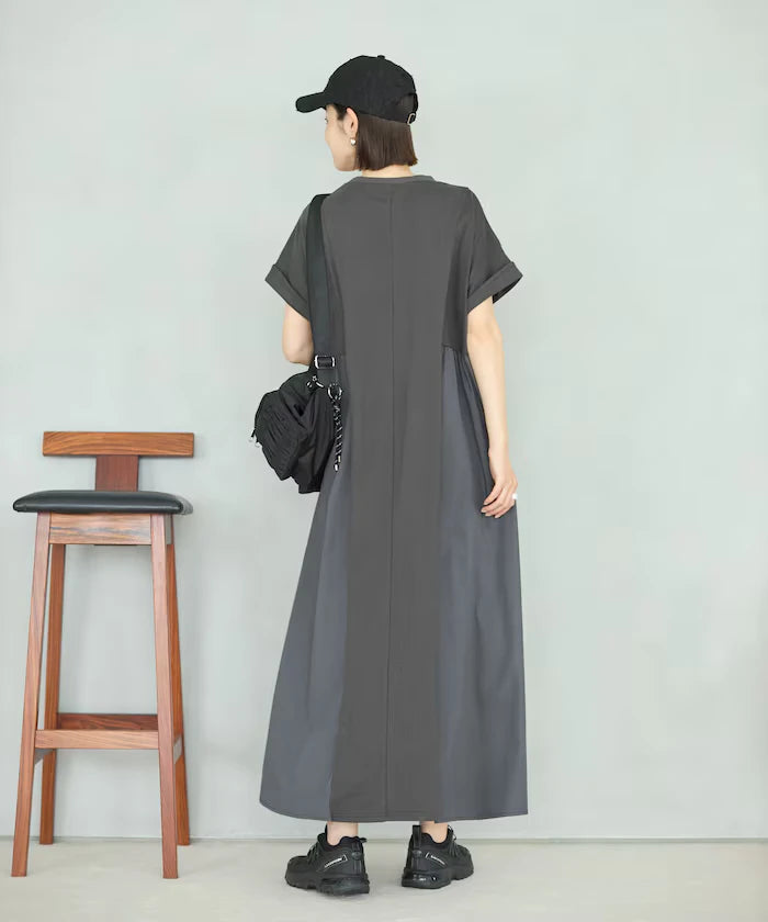 Organic Cotton Mixed Material Docking Gather Dress