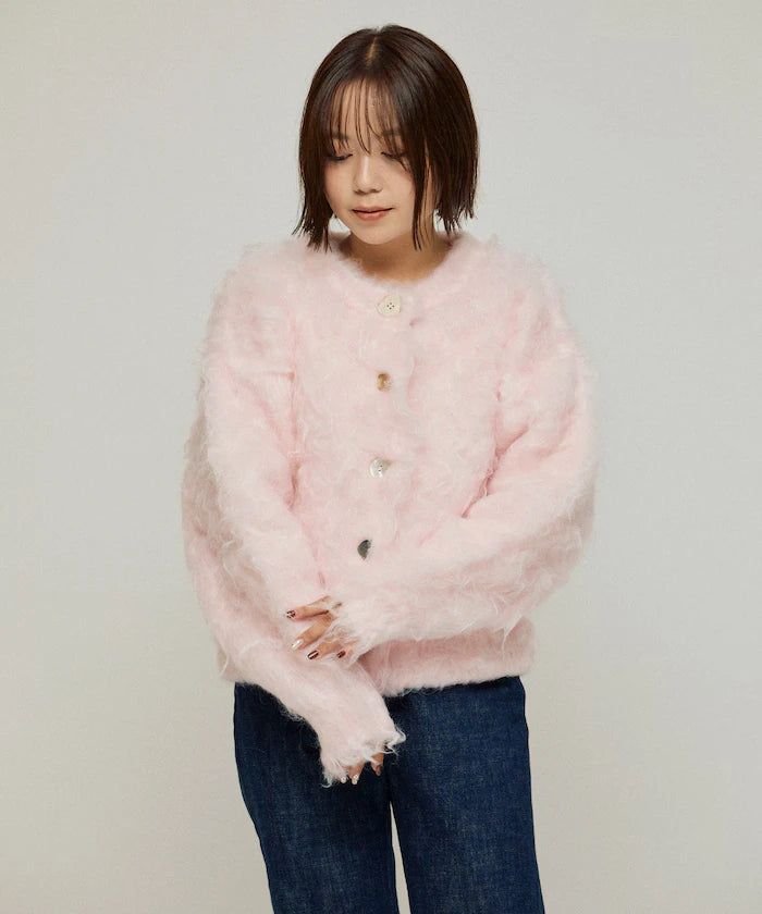 Variation Button Shaggy Knit Cardigan