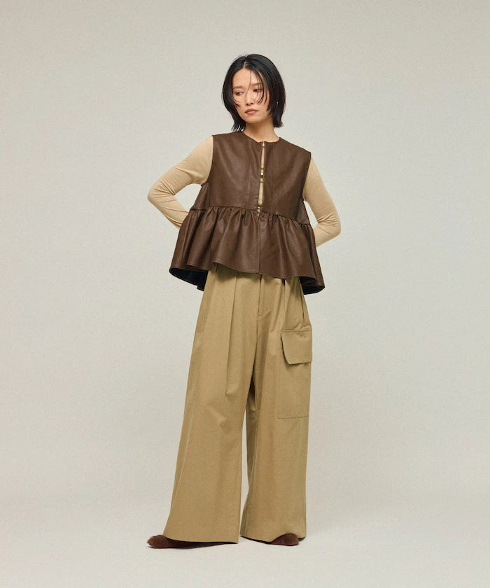 Leather Peplum Gathered Vest