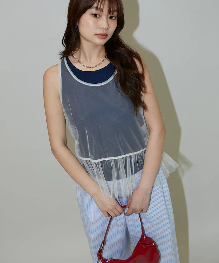 <Set Item> Tulle Layered Tank Top Limited Edition