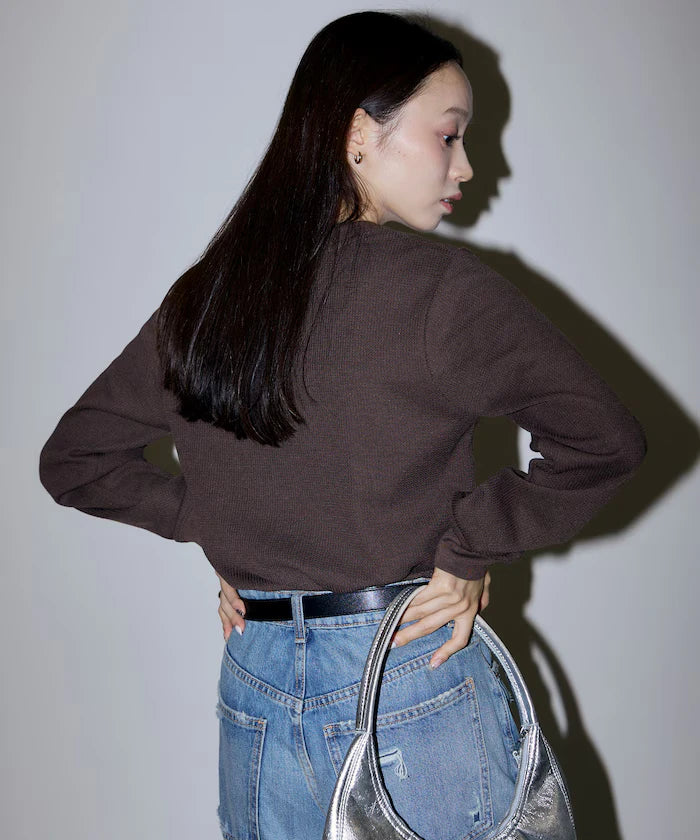 Mini Waffle Henley Neck Cropped Long Sleeve T Limited Edition