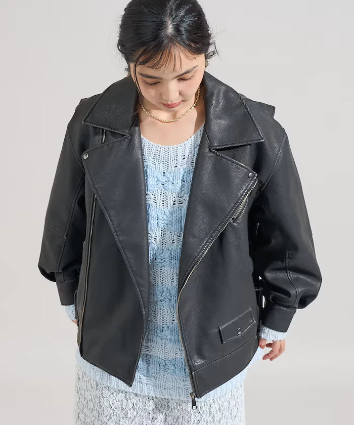 Vintage-Like Leather Double Riders Jacket