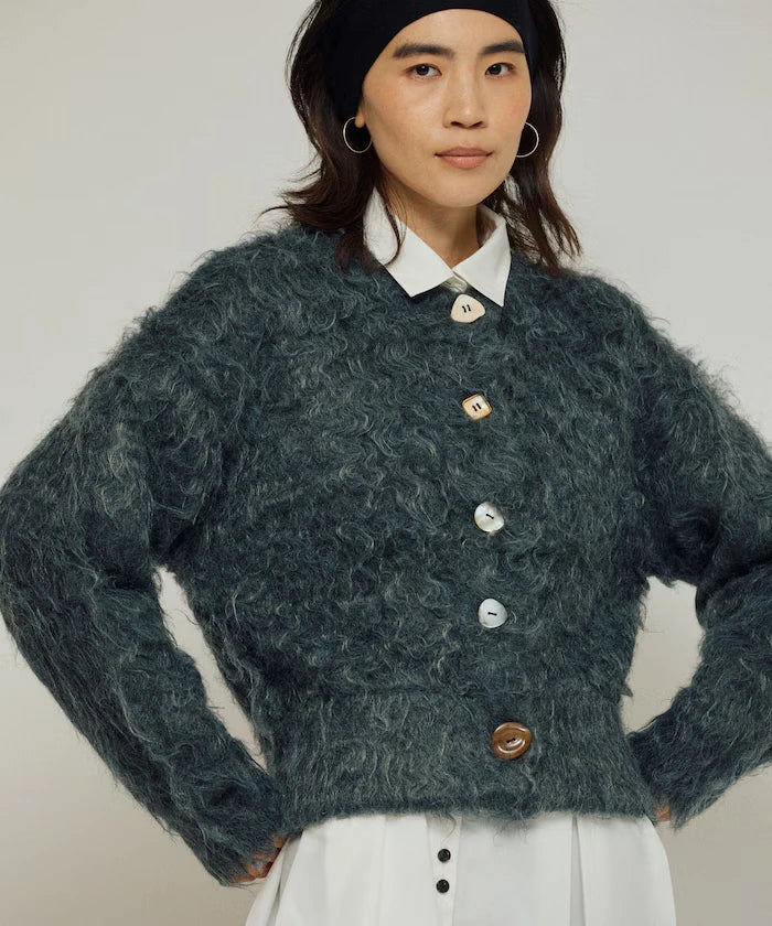Variation Button Shaggy Knit Cardigan