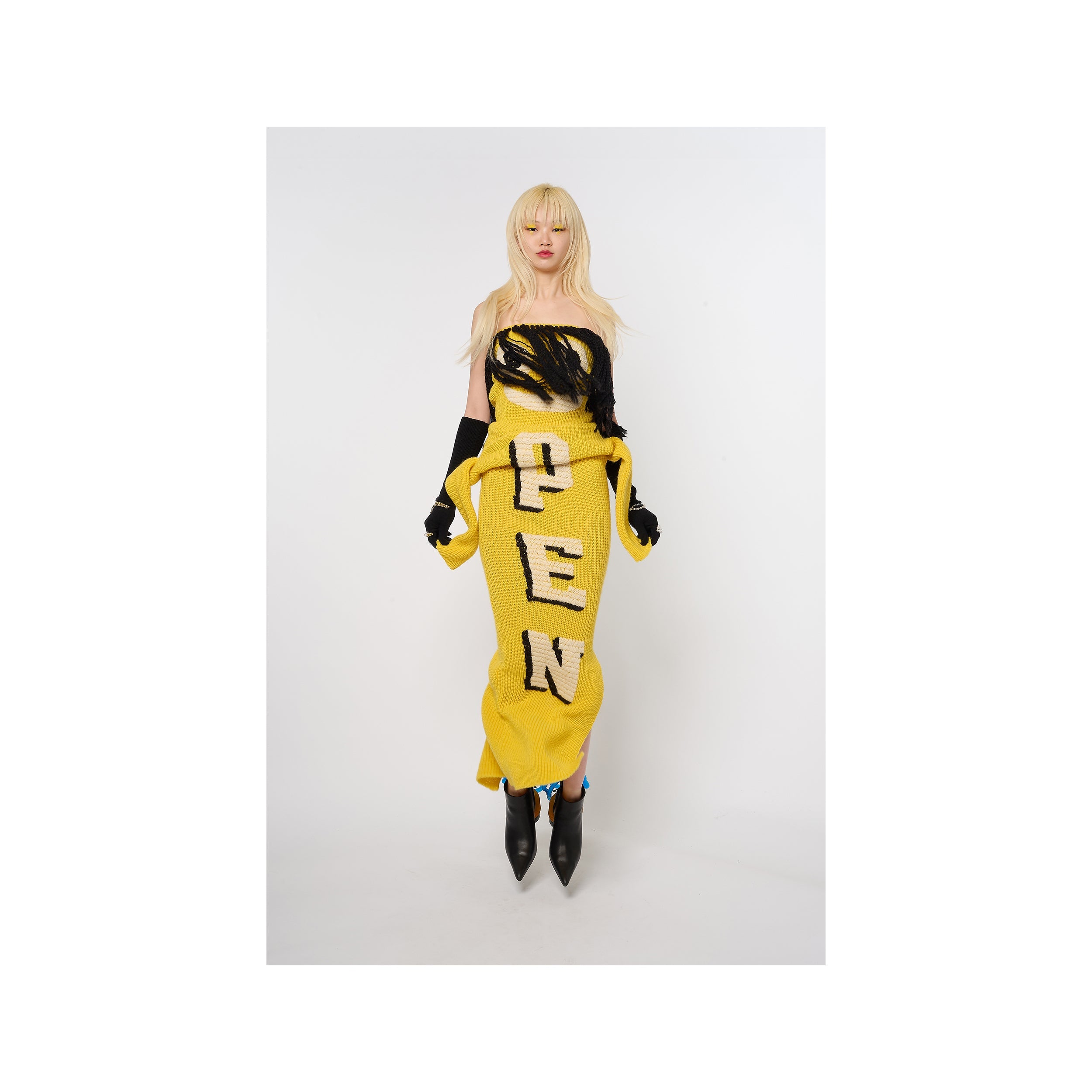 AIR DANCER KNIT DRESS / SCARF：YELLOW