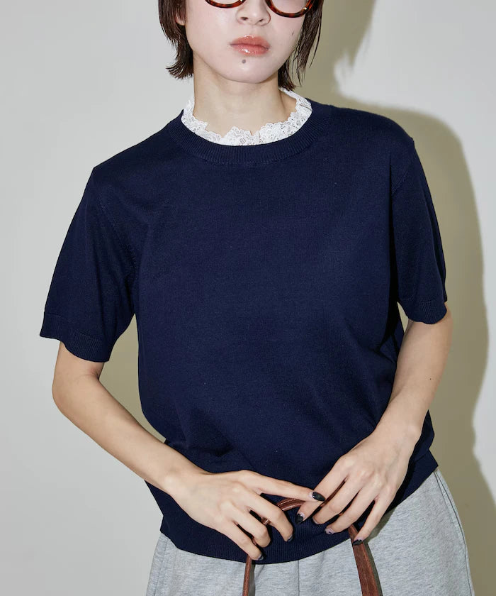 Lace Docking Short Sleeve Knit Top Limited Edition