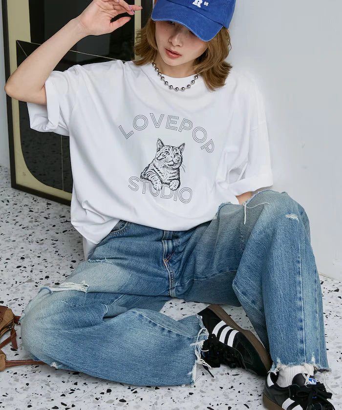 Functional Material Cat Print T-shirt Limited Edition