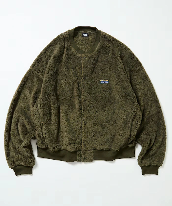 Relaxed Fit Shaggy Fleece Crew Neck Cardigan