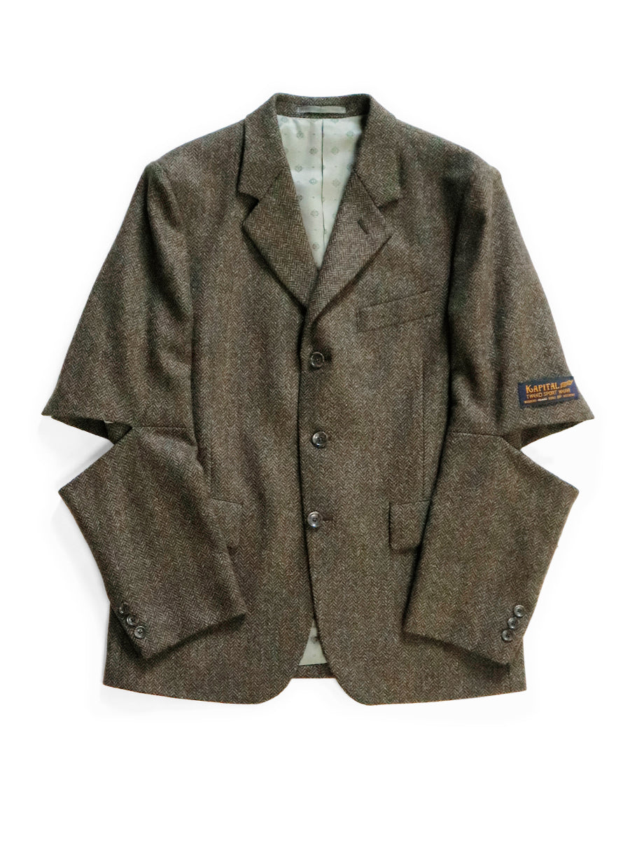 Herringbone Tweed Cutout Elbow JKT