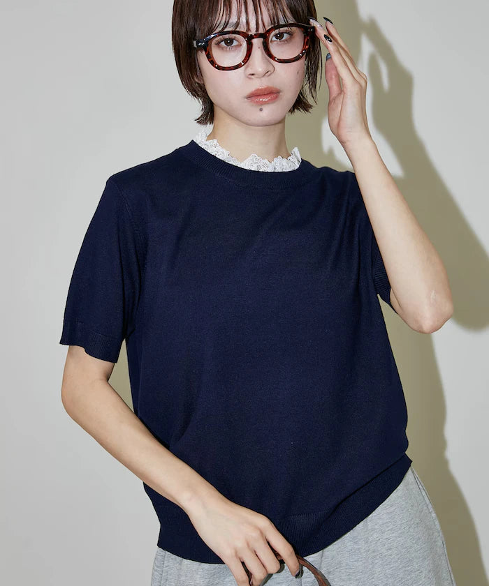 Lace Docking Short Sleeve Knit Top Limited Edition