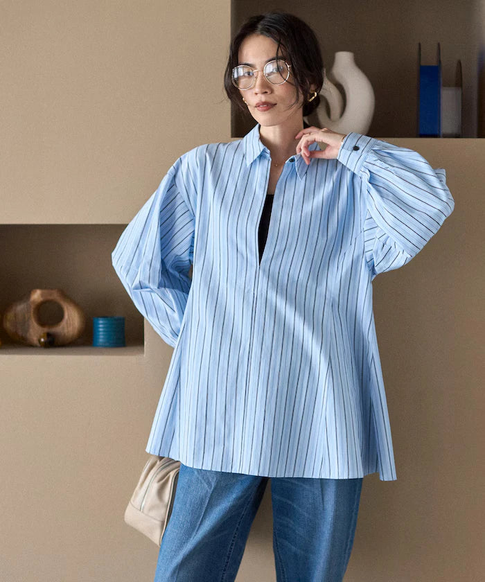 Flare Silhouette Skipper Balloon Sleeve Shirt