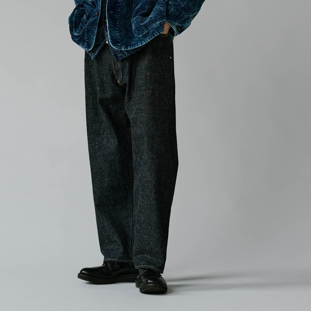 GL42579A / RECYCLED WASTE SUVIN COTTON YARN 14oz. DENIM 5POCKET WIDE PANTS