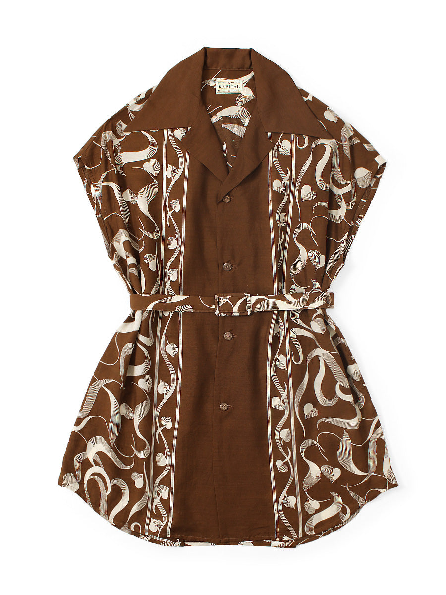 Silk Rayon Okra Pattern French Sleeve Open Collar Shirt