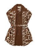Silk Rayon Okra Pattern French Sleeve Open Collar Shirt
