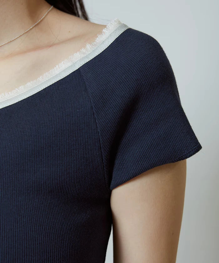 Collar Lace Contrast Henry Rib T-Shirt