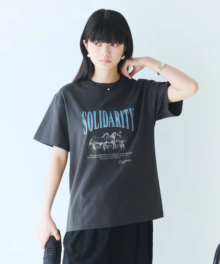 Comfortable Logo Horse Print Crew Neck T-Shirt