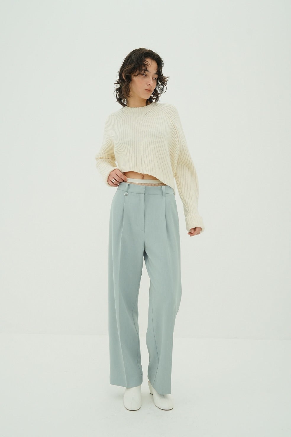 ASYMMETRY WIDE SHORT KNIT TOPS