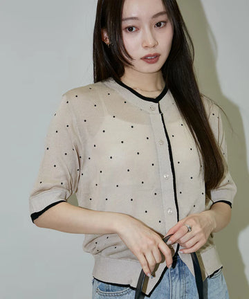 Dot Pattern Layered Short Sleeve Knit Cardigan Limited Release