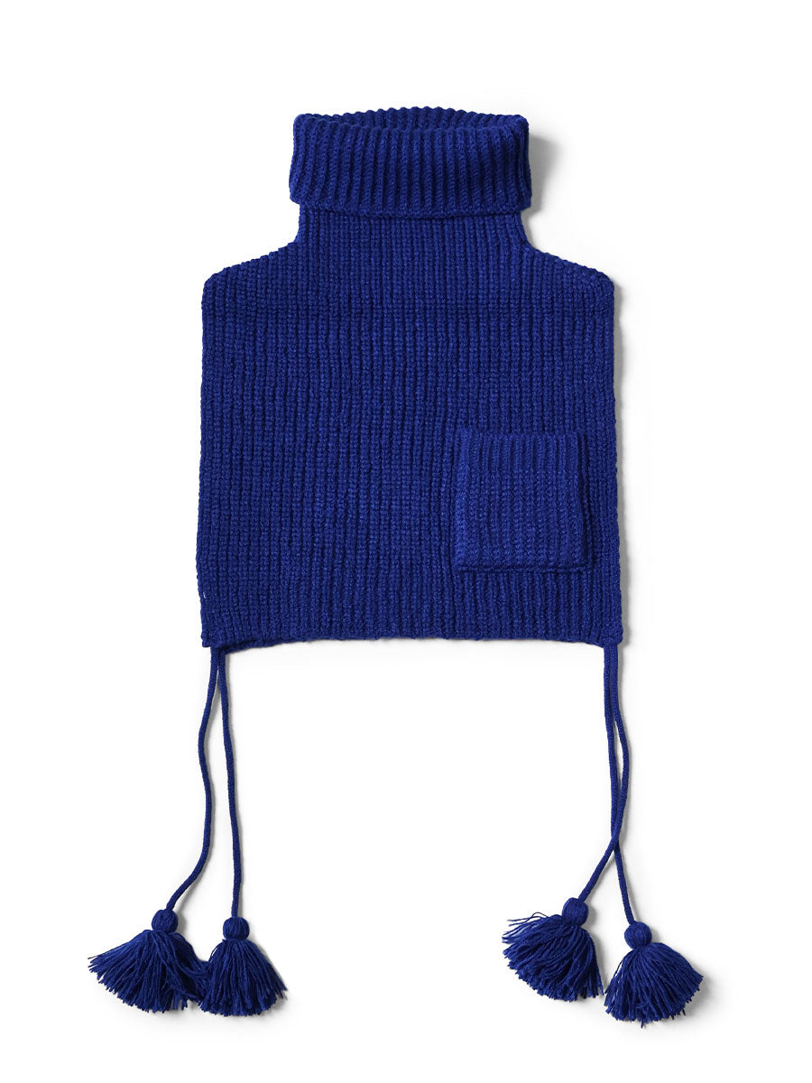 7G Wool Ribbed High Neck Bib Poncho
