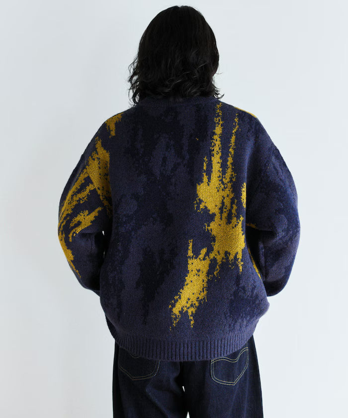 All-over Pattern Double Jacquard Knit Crew Neck Pullover / Relaxed Fit