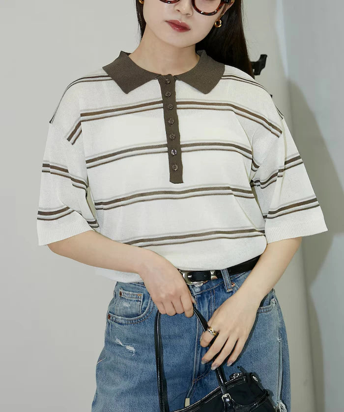 Sheer Border Short Sleeve Polo Summer Knit Limited Release