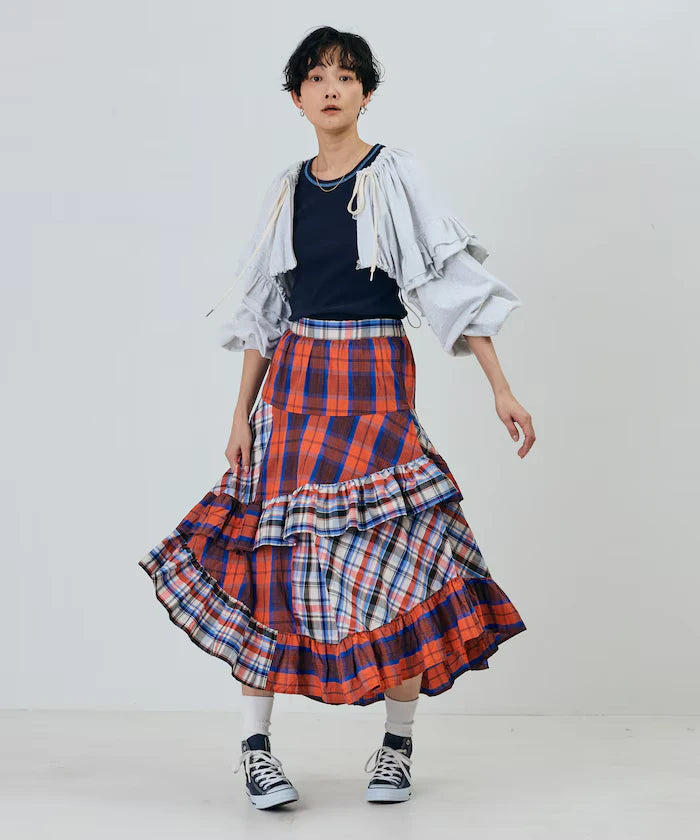 Check x Check Asymmetrical Frill Skirt