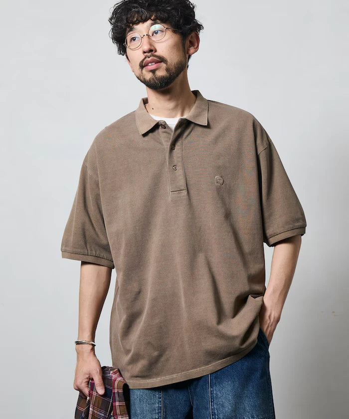 Big Silhouette Vintage Process One Point Embroidery Short Sleeve Polo Shirt