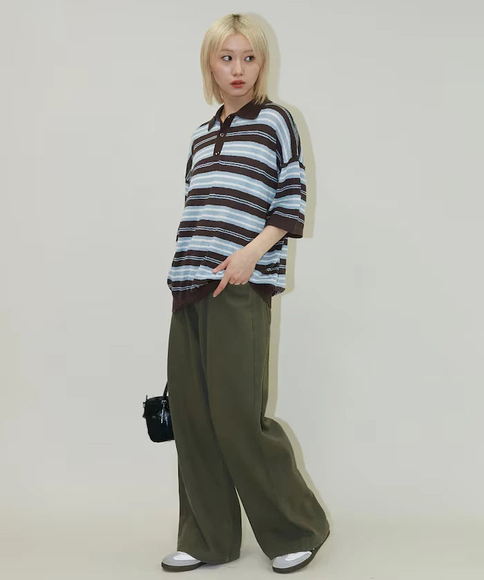 LOVE POP STUDIO Border Knit Polo Shirt Limited Edition