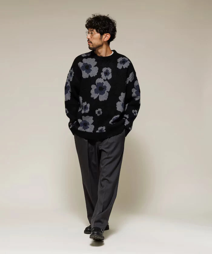 All-over Pattern Double Jacquard Knit Crew Neck Pullover / Relaxed Fit