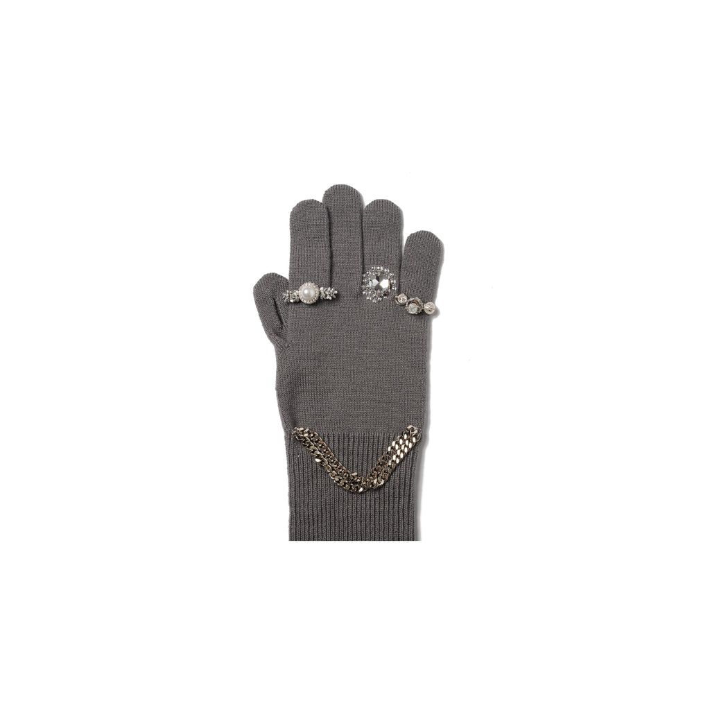 JEWELRY ATTACHED LONG GLOVES / SMALL：GREY