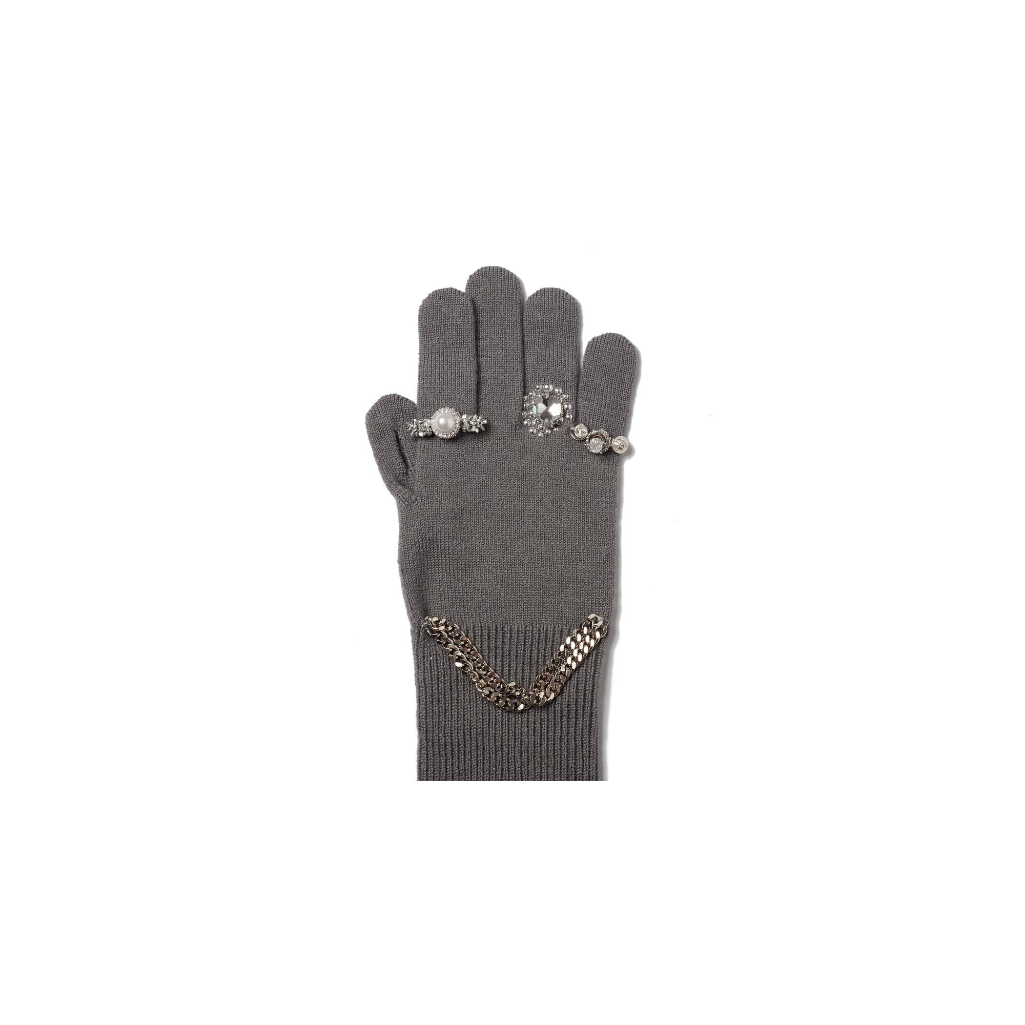 JEWELRY ATTACHED LONG GLOVES / SMALL：GREY